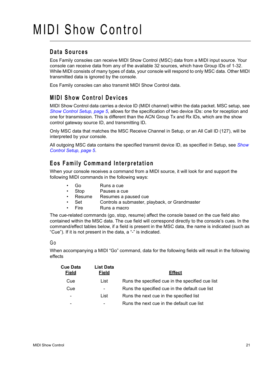 Midi show control, Data sources, Midi show control devices | Eos family command interpretation | ETC Eos Family Show Control User Manual | Page 23 / 32