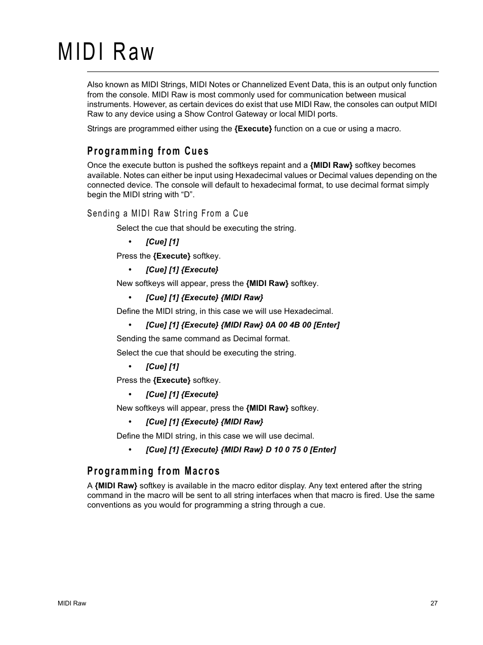 Midi raw, Programming from cues, Programming from macros | ETC Eos Family Show Control User Manual | Page 29 / 32