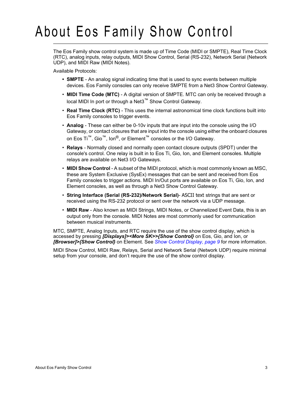 About eos family show control | ETC Eos Family Show Control User Manual | Page 5 / 32