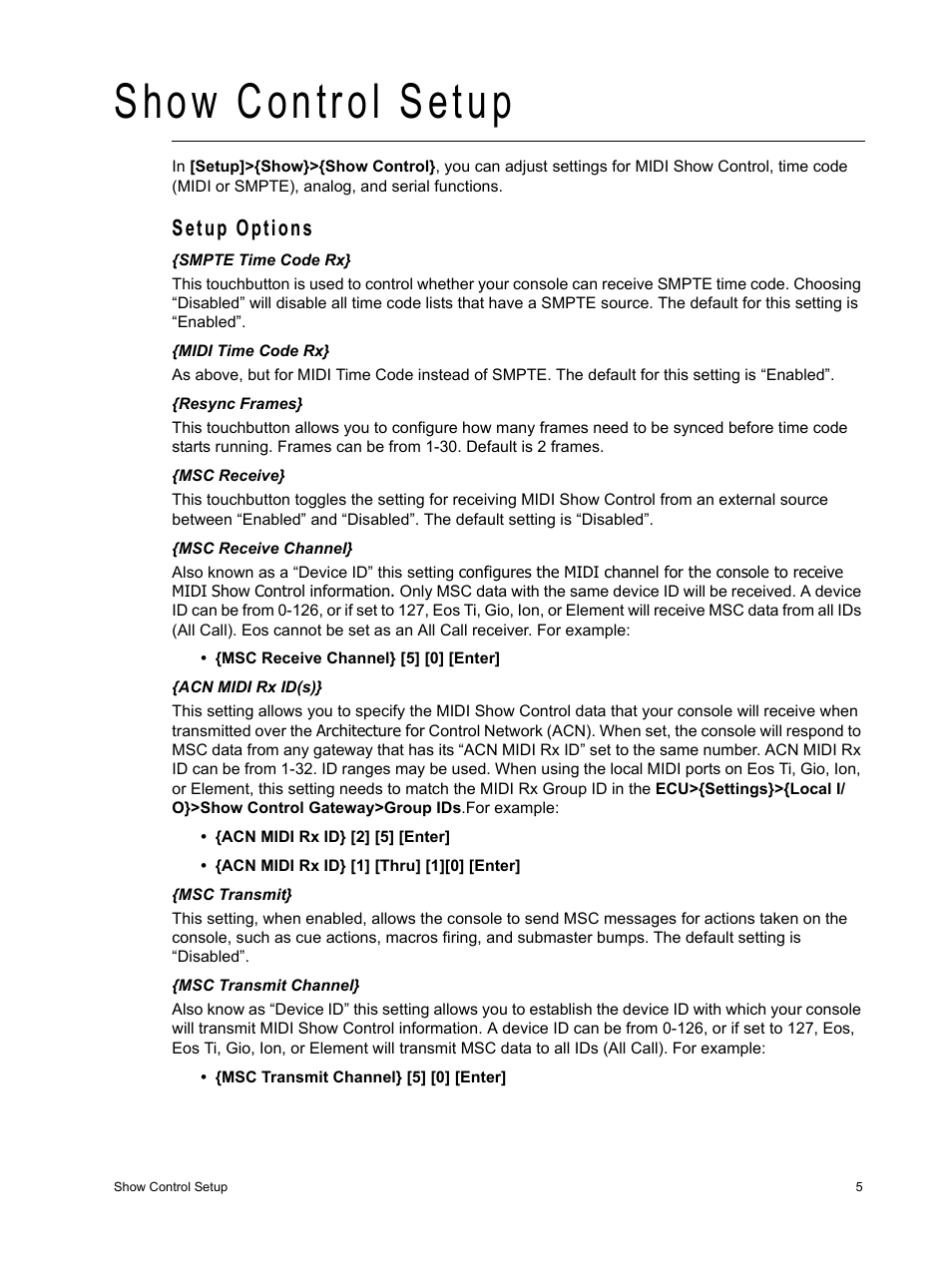 Show control setup, Setup options | ETC Eos Family Show Control User Manual | Page 7 / 32