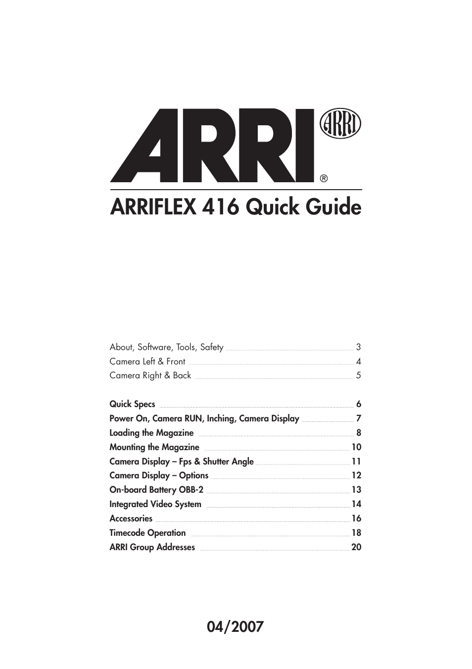 ARRI ARRIFLEX 416 User Manual | 20 pages