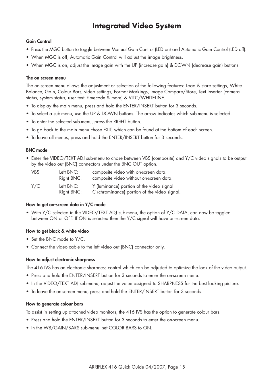 Integrated video system | ARRI ARRIFLEX 416 User Manual | Page 15 / 20