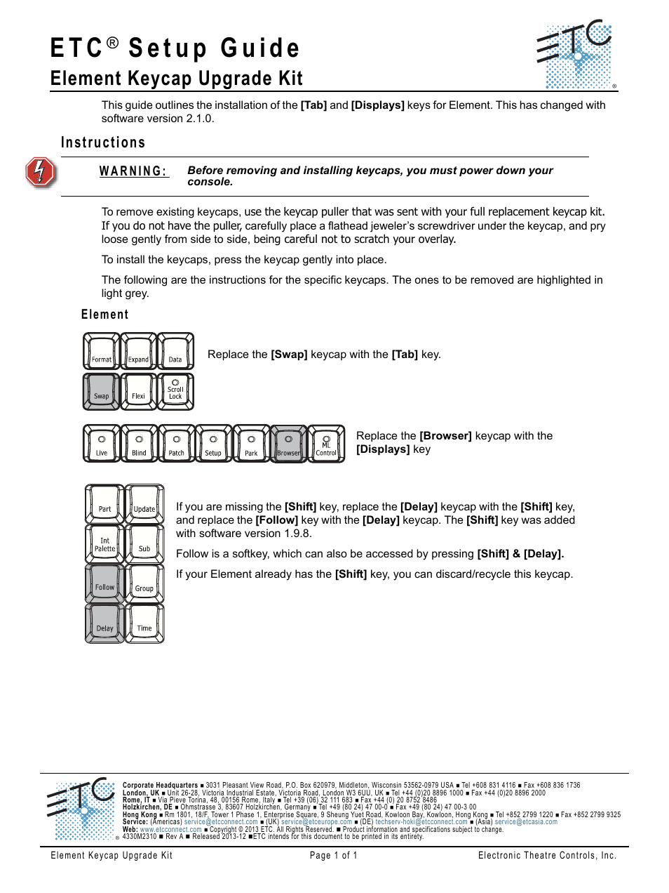 ETC Element Keycap Upgrade Kit v2.1.0 Setup Guide User Manual | 1 page