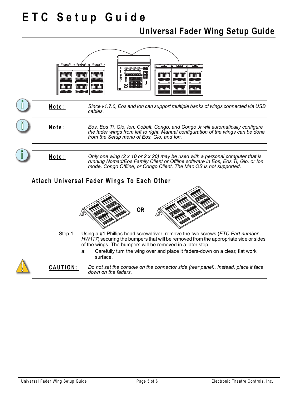 Attach universal fader wings to each other, Universal fader wing setup guide | ETC Universal Fader Wing Setup Guide (Rev F) User Manual | Page 3 / 6