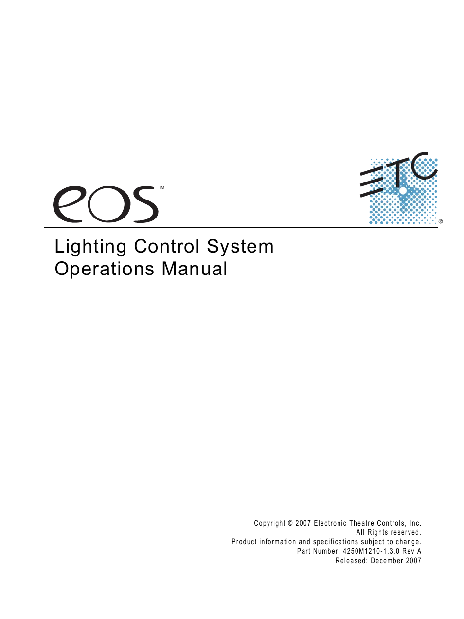 ETC Eos v1.3 User Manual | 356 pages