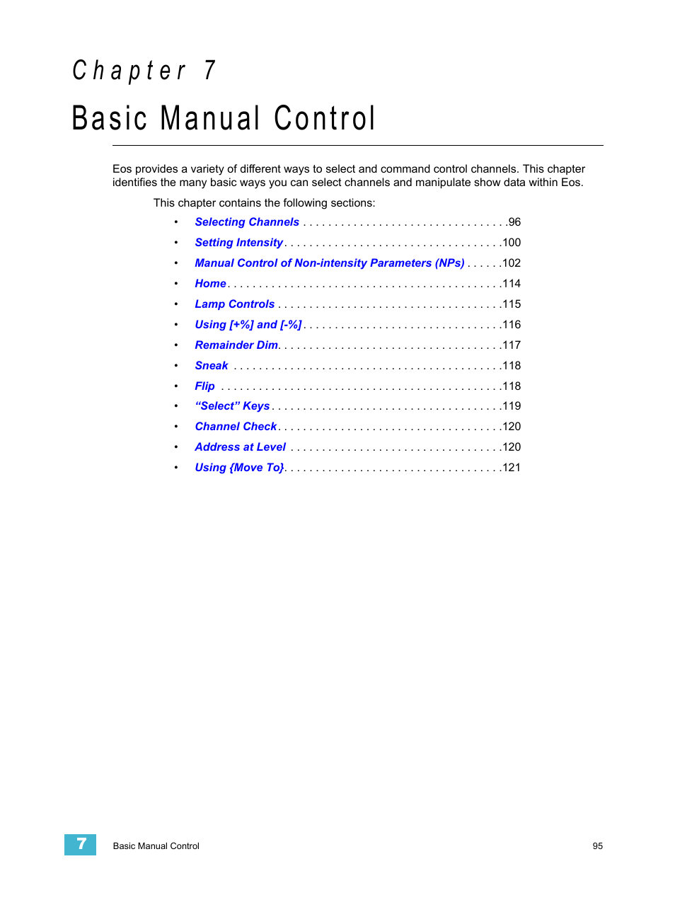 Basic manual control, C h a p t e r 7 | ETC Eos v1.3 User Manual | Page 109 / 356