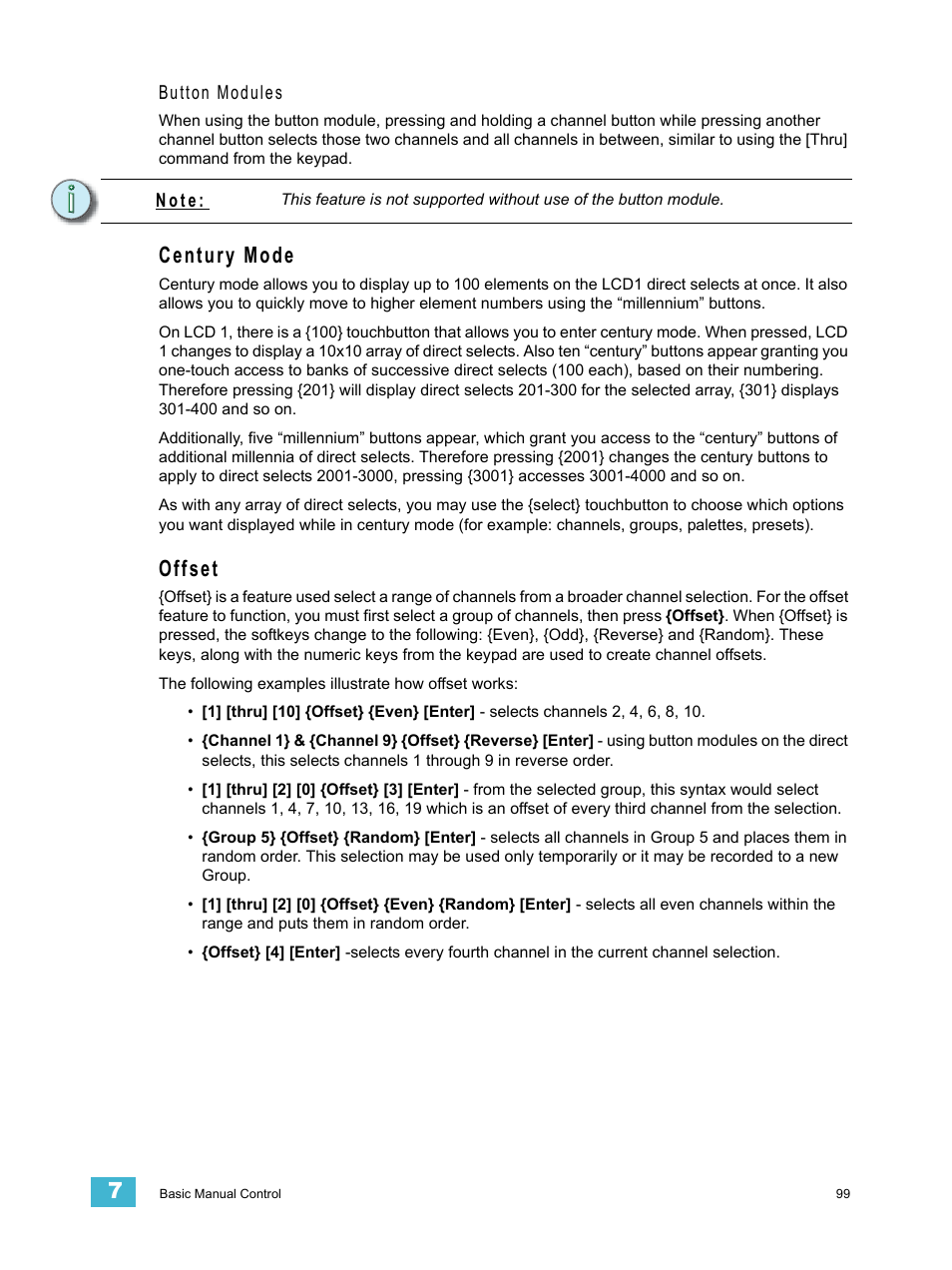 Century mode, Offset, Century mode offset | ETC Eos v1.3 User Manual | Page 113 / 356