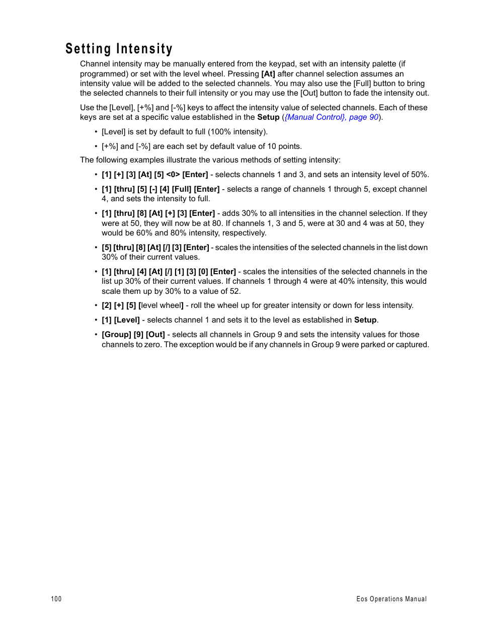 Setting intensity | ETC Eos v1.3 User Manual | Page 114 / 356