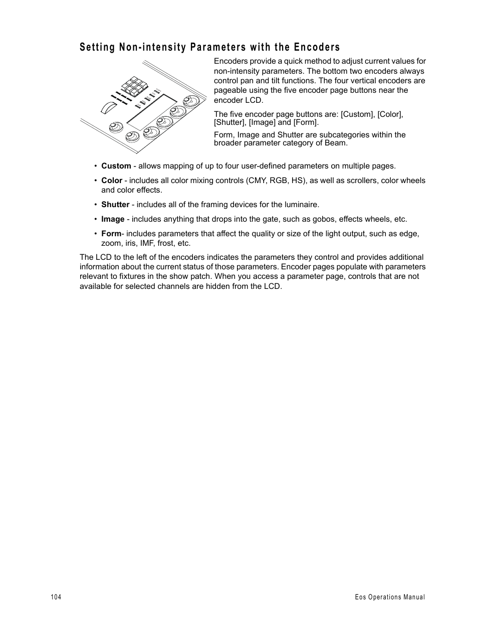 Setting non-intensity parameters with the encoders | ETC Eos v1.3 User Manual | Page 118 / 356