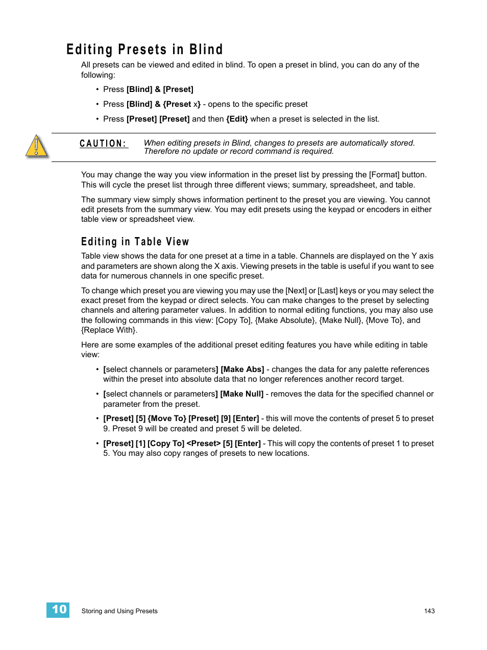 Editing presets in blind, Editing in table view | ETC Eos v1.3 User Manual | Page 157 / 356