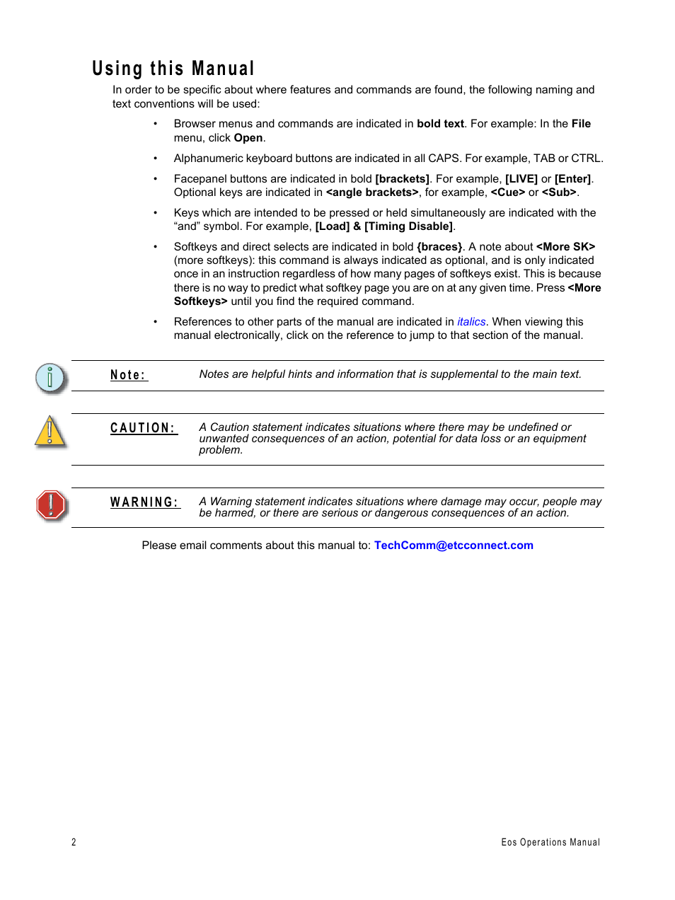 Using this manual | ETC Eos v1.3 User Manual | Page 16 / 356