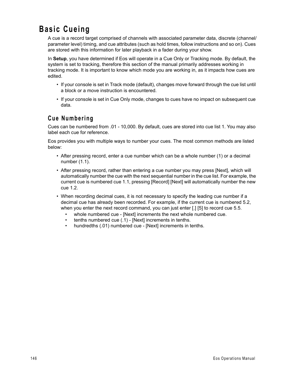 Basic cueing, Cue numbering | ETC Eos v1.3 User Manual | Page 160 / 356