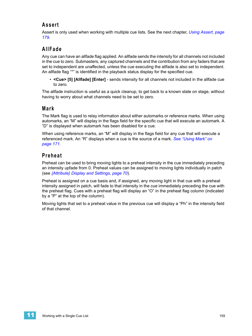 Assert, Allfade, Mark | Preheat, Assert allfade mark preheat | ETC Eos v1.3 User Manual | Page 173 / 356