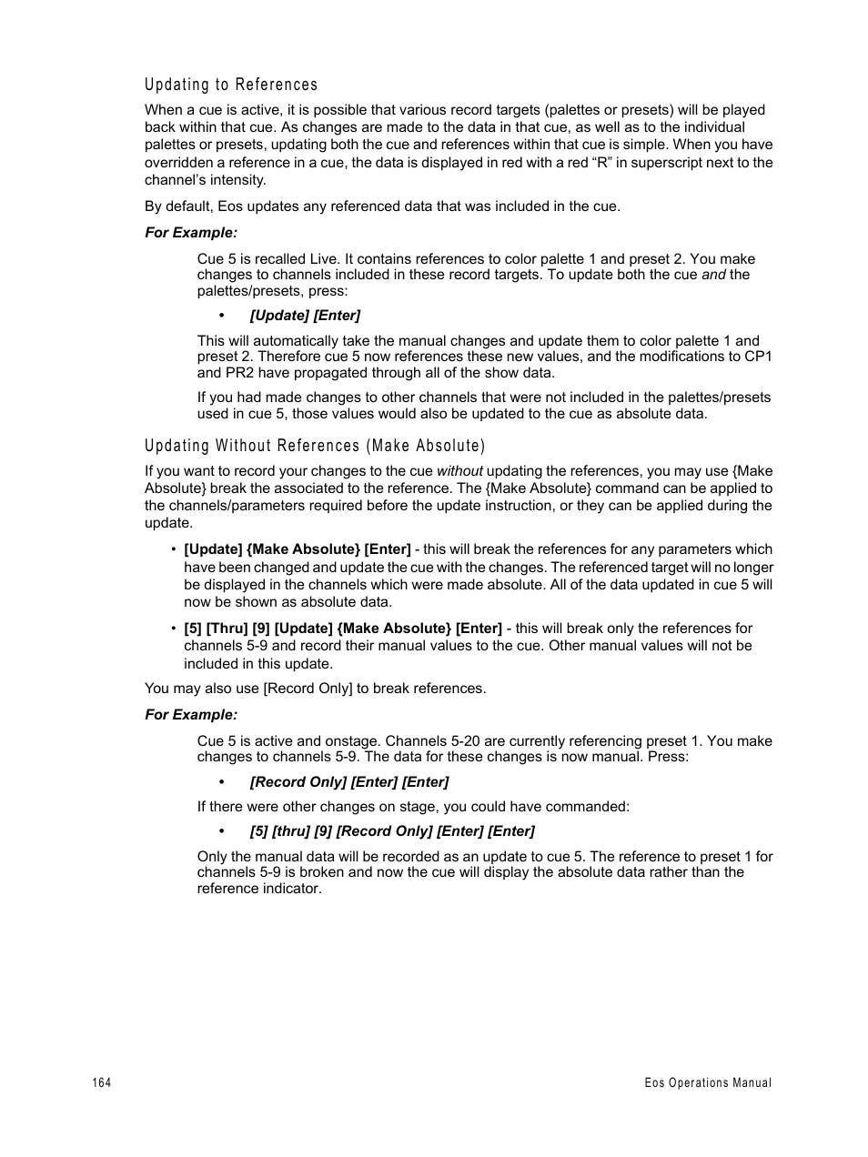 Updating to references, Updating without references (make absolute) | ETC Eos v1.3 User Manual | Page 178 / 356