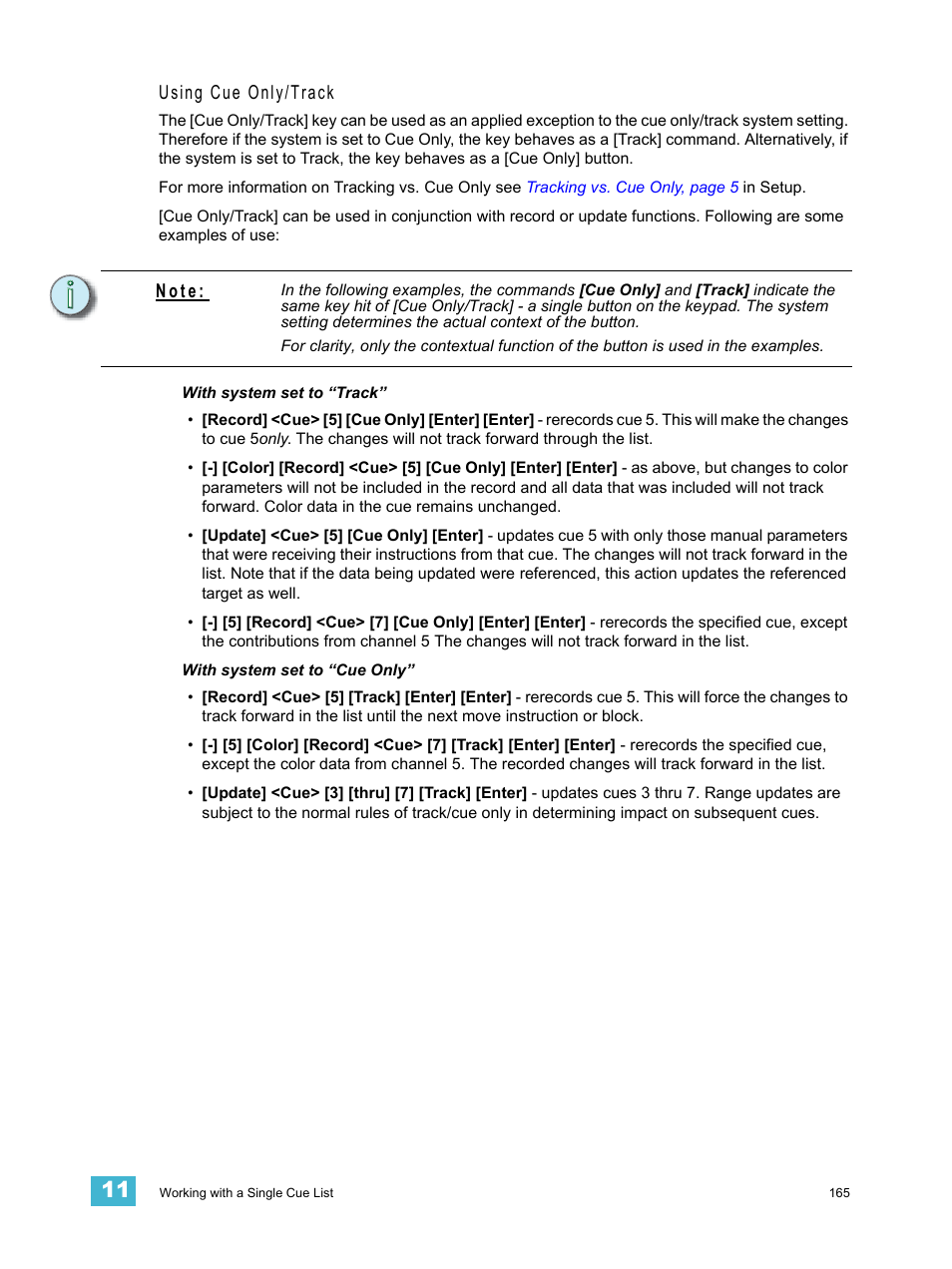 Using cue only/track, N o t e | ETC Eos v1.3 User Manual | Page 179 / 356