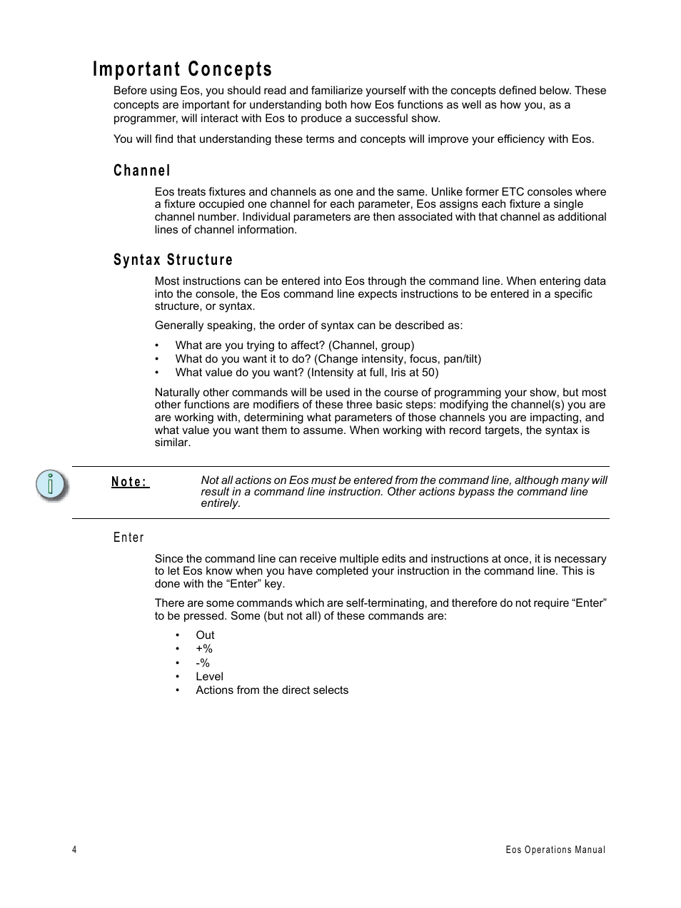Important concepts, Channel, Syntax structure | Channel syntax structure | ETC Eos v1.3 User Manual | Page 18 / 356