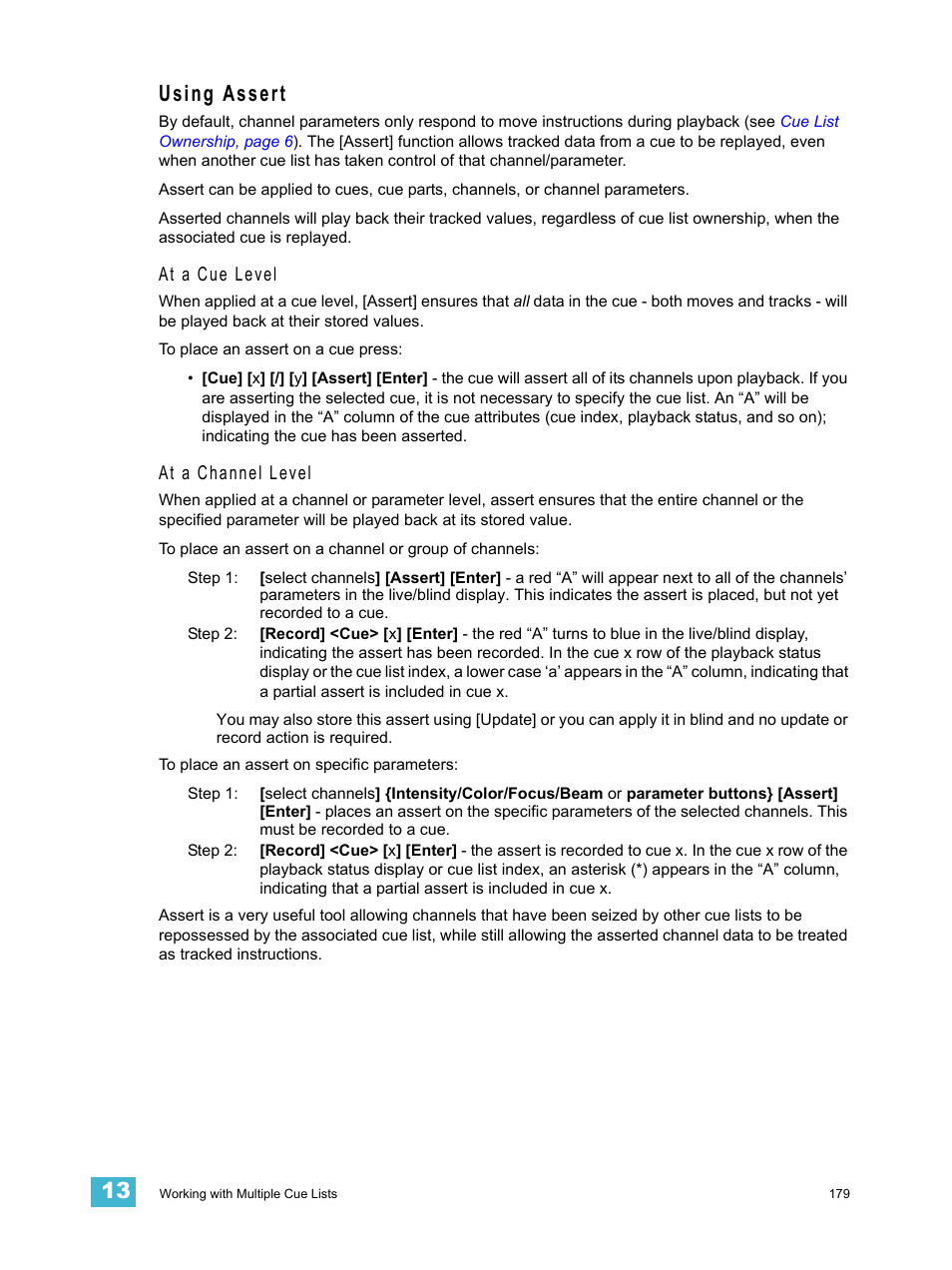 Using assert, At a cue level, At a channel level | ETC Eos v1.3 User Manual | Page 193 / 356