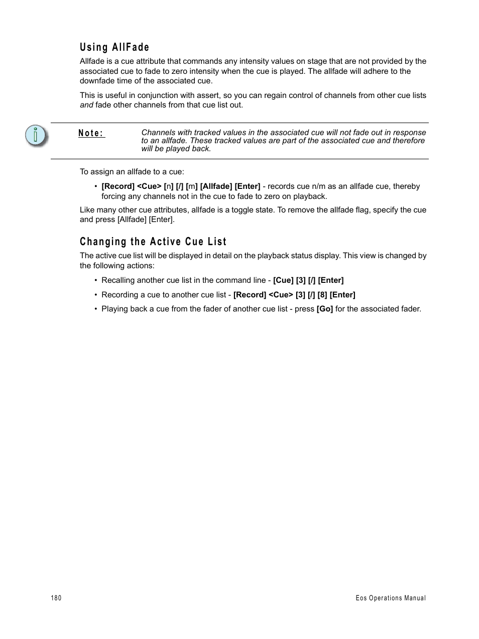 Using allfade, Changing the active cue list | ETC Eos v1.3 User Manual | Page 194 / 356