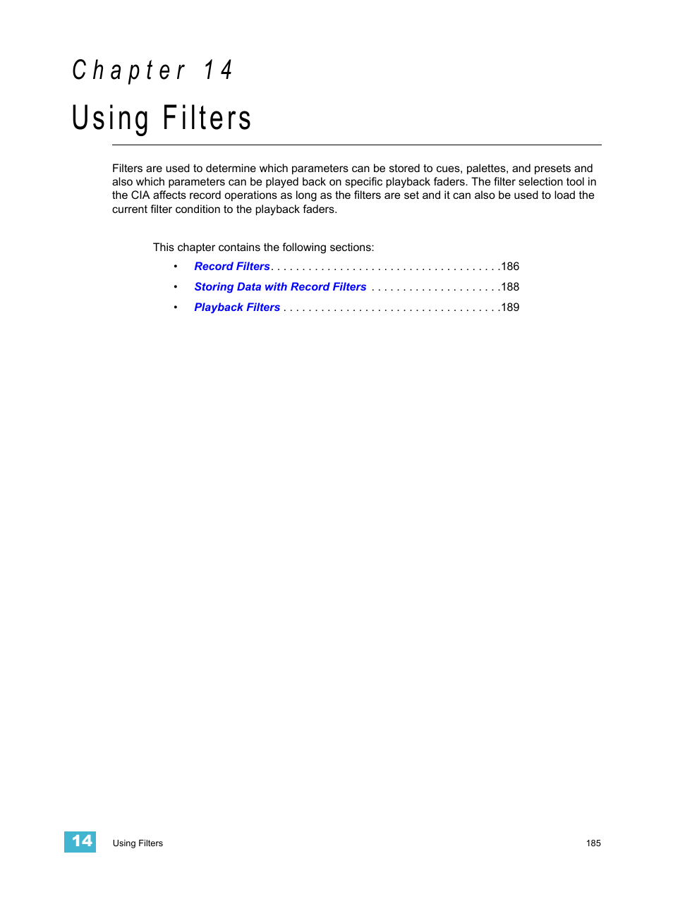 Using filters, C h a p t e r 1 4, S, see | ETC Eos v1.3 User Manual | Page 199 / 356