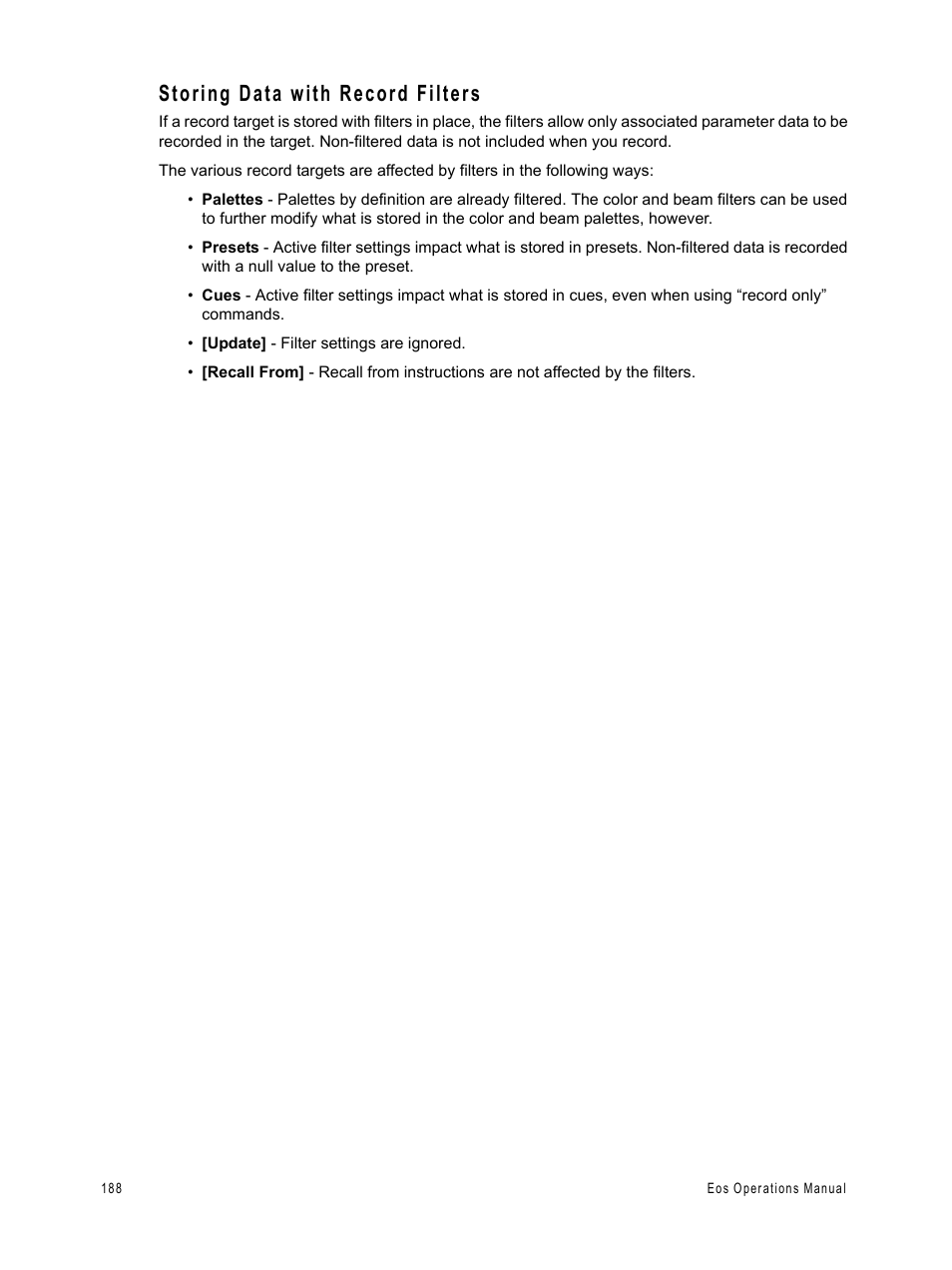 Storing data with record filters | ETC Eos v1.3 User Manual | Page 202 / 356
