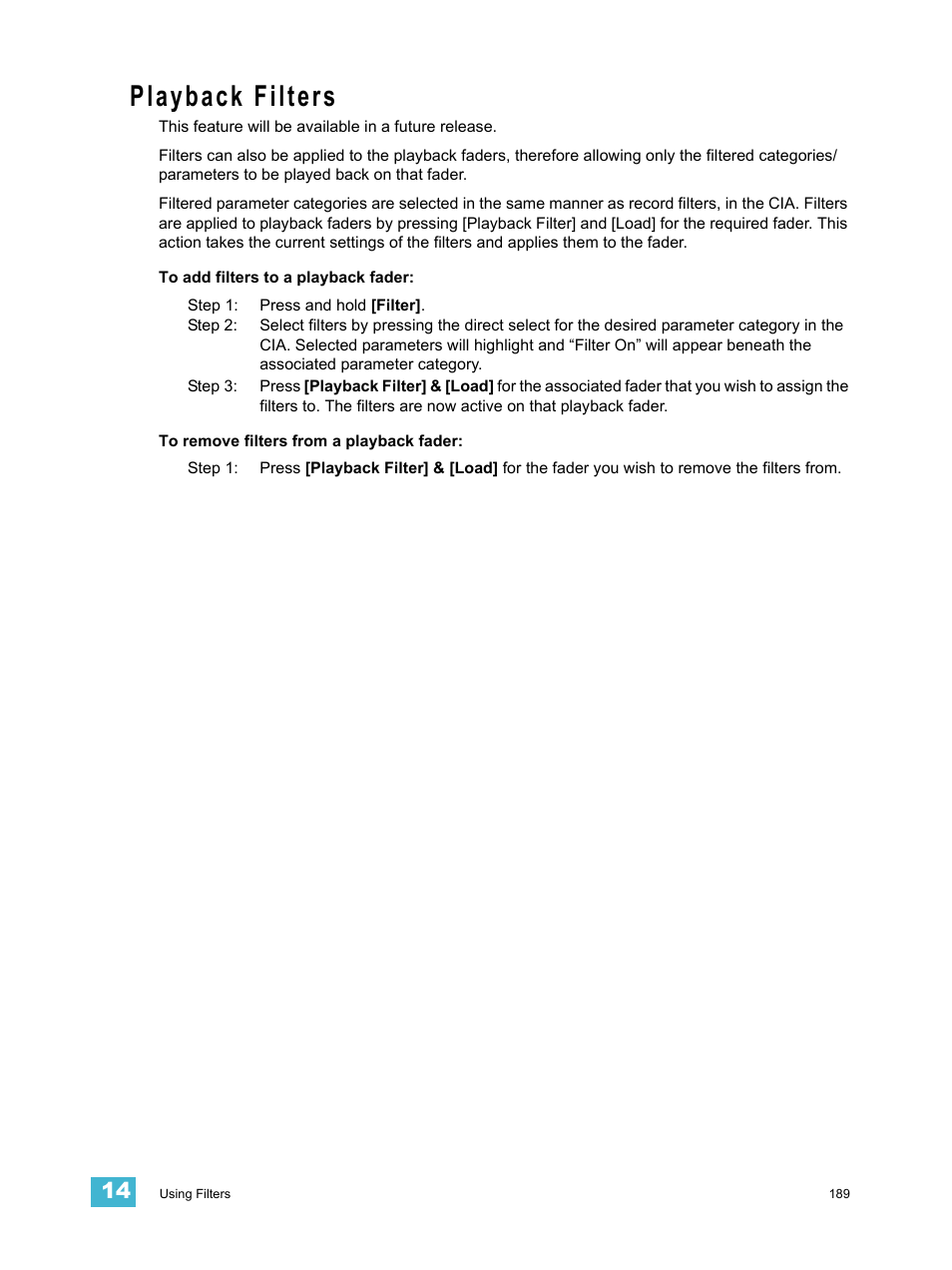 Playback filters | ETC Eos v1.3 User Manual | Page 203 / 356