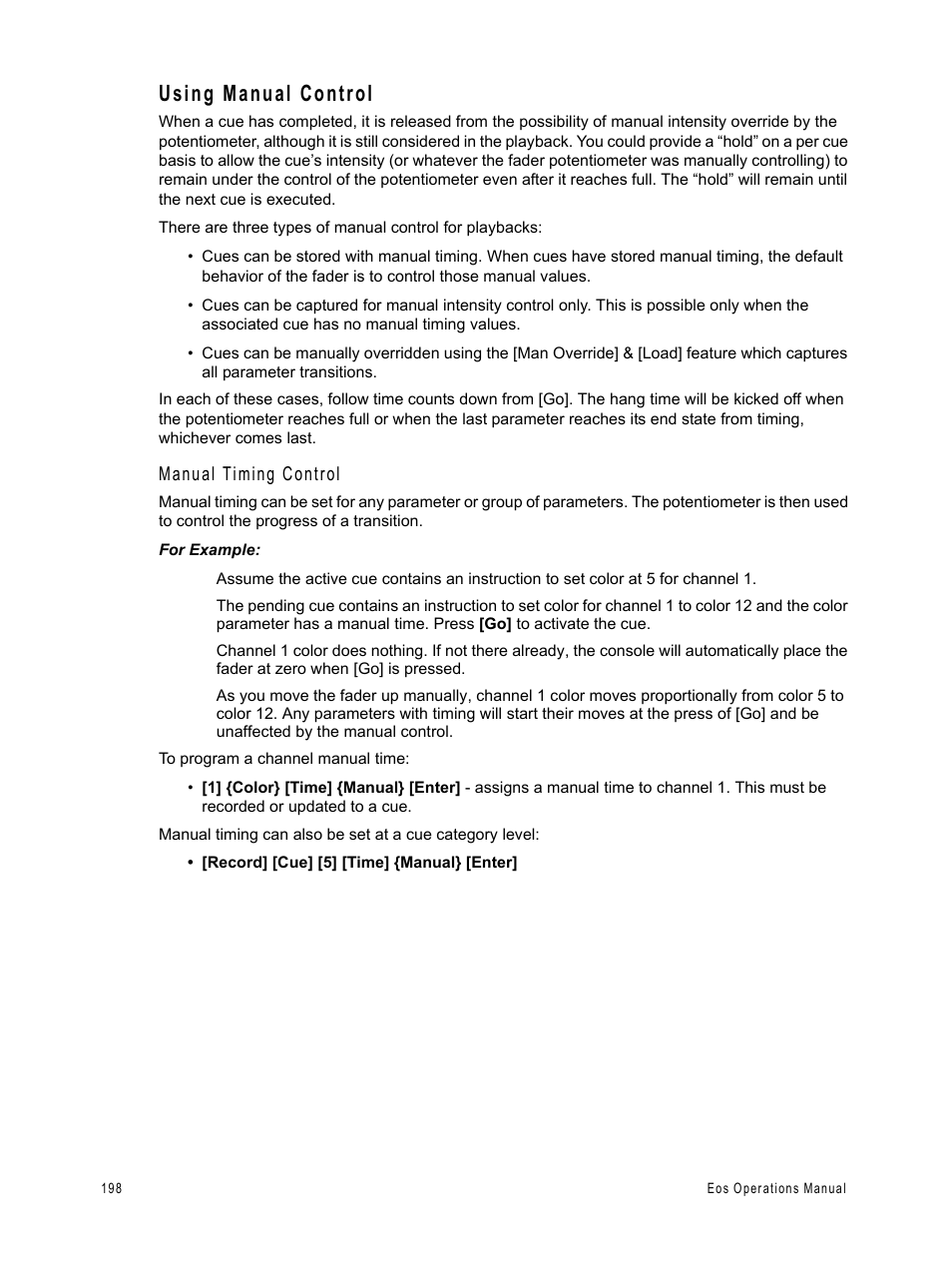 Using manual control, Manual timing control | ETC Eos v1.3 User Manual | Page 212 / 356