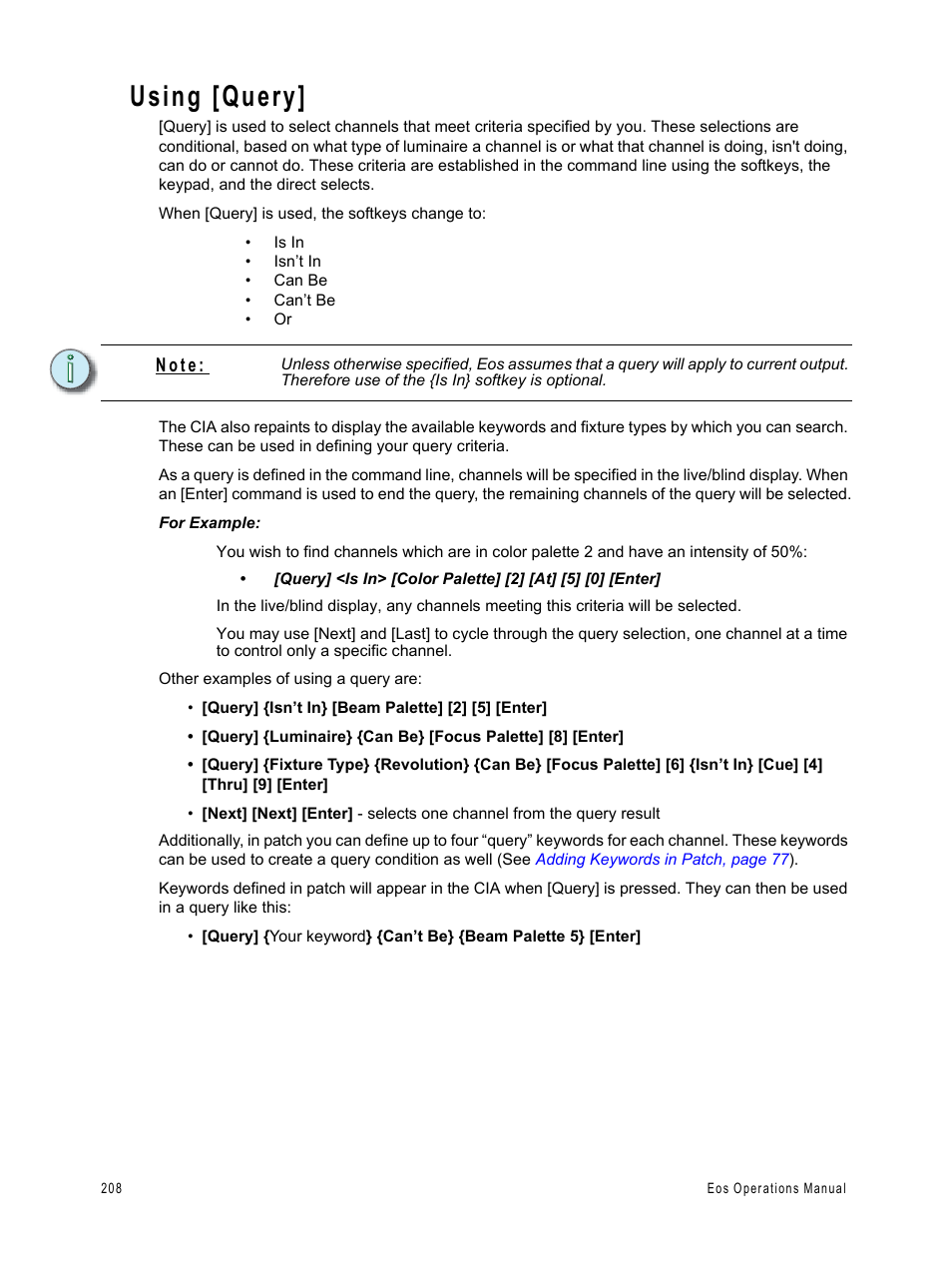 Using [query, N o t e | ETC Eos v1.3 User Manual | Page 222 / 356