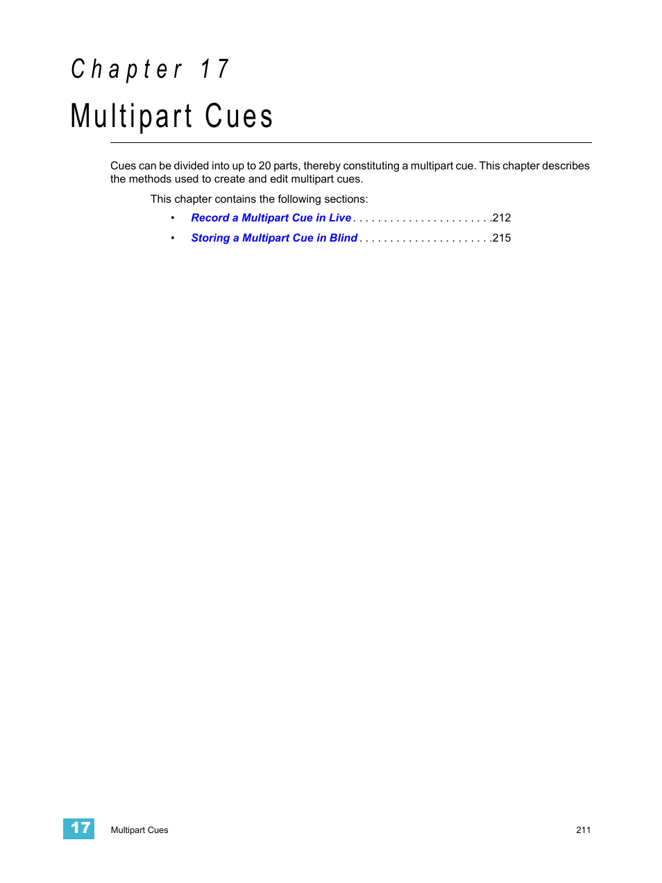 Multipart cues, C h a p t e r 1 7 | ETC Eos v1.3 User Manual | Page 225 / 356