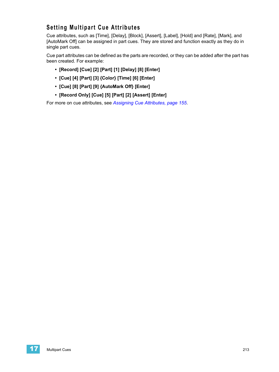 Setting multipart cue attributes | ETC Eos v1.3 User Manual | Page 227 / 356