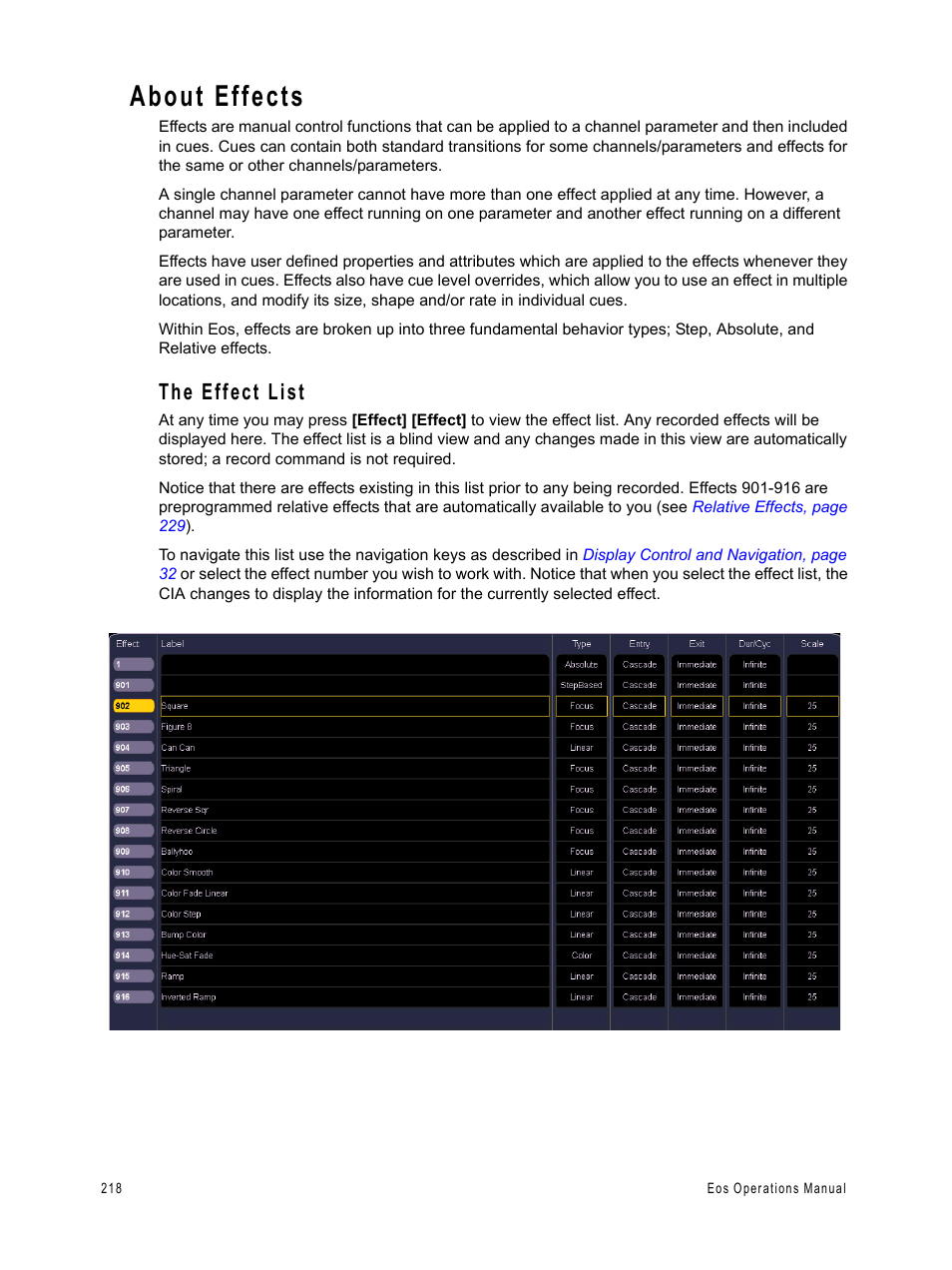 About effects, The effect list | ETC Eos v1.3 User Manual | Page 232 / 356