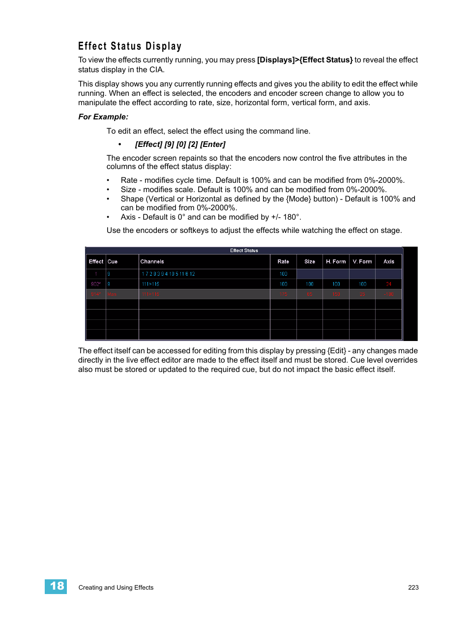 Effect status display | ETC Eos v1.3 User Manual | Page 237 / 356