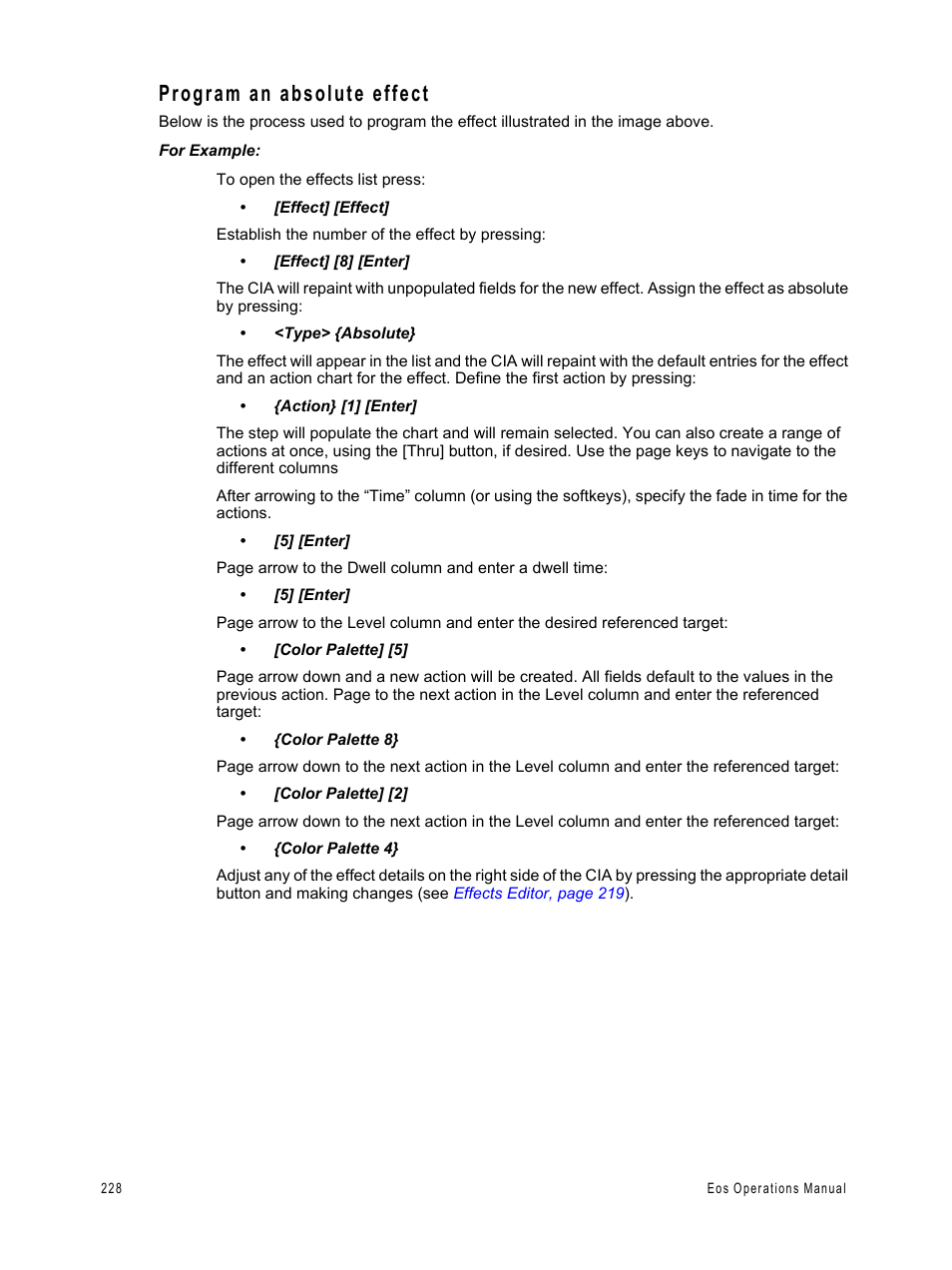 Program an absolute effect | ETC Eos v1.3 User Manual | Page 242 / 356