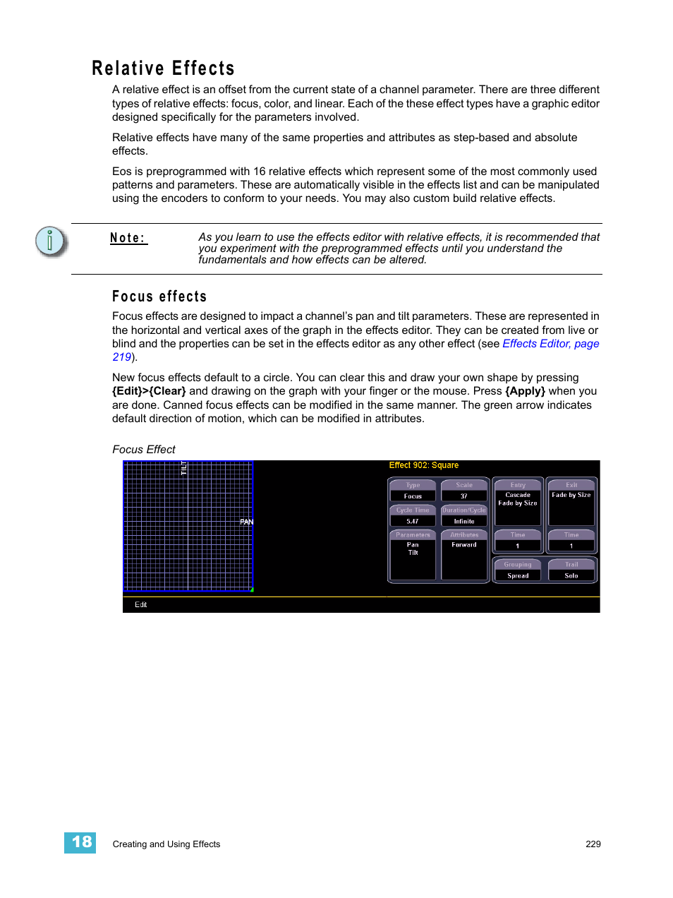 Relative effects, Focus effects | ETC Eos v1.3 User Manual | Page 243 / 356