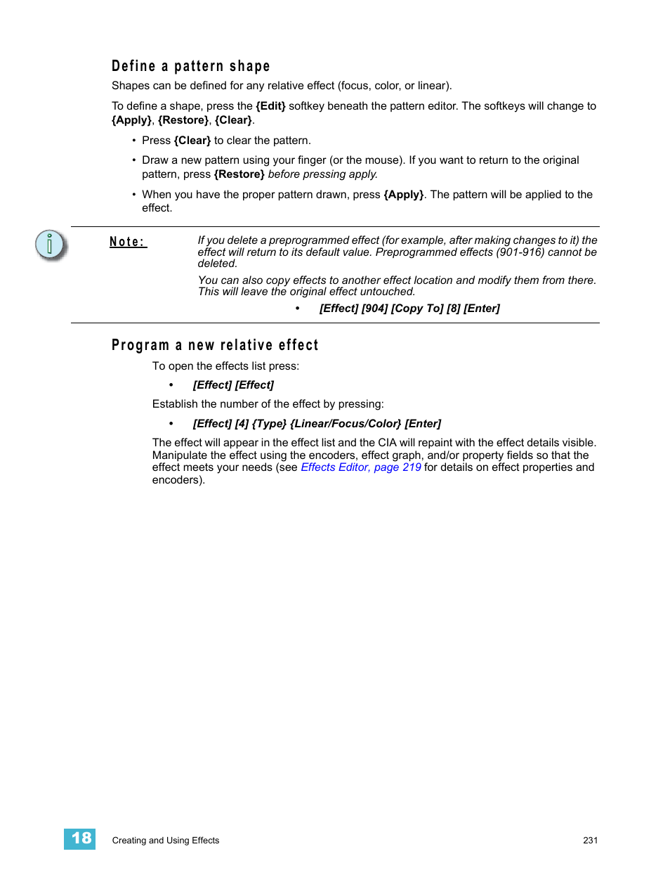 Define a pattern shape, Program a new relative effect | ETC Eos v1.3 User Manual | Page 245 / 356