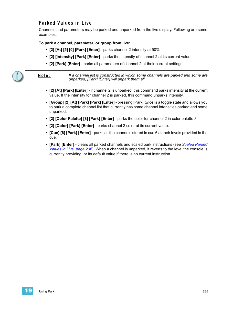 Parked values in live, N o t e | ETC Eos v1.3 User Manual | Page 249 / 356