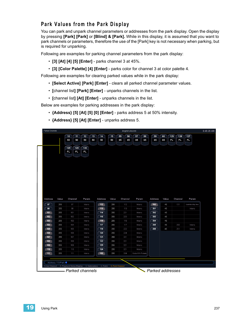 Park values from the park display | ETC Eos v1.3 User Manual | Page 251 / 356