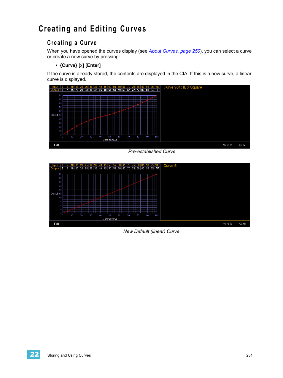 Creating and editing curves, Creating a curve | ETC Eos v1.3 User Manual | Page 265 / 356