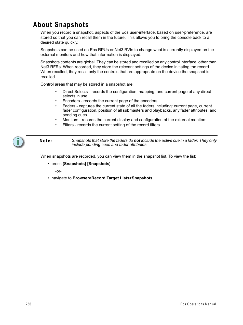 About snapshots | ETC Eos v1.3 User Manual | Page 270 / 356