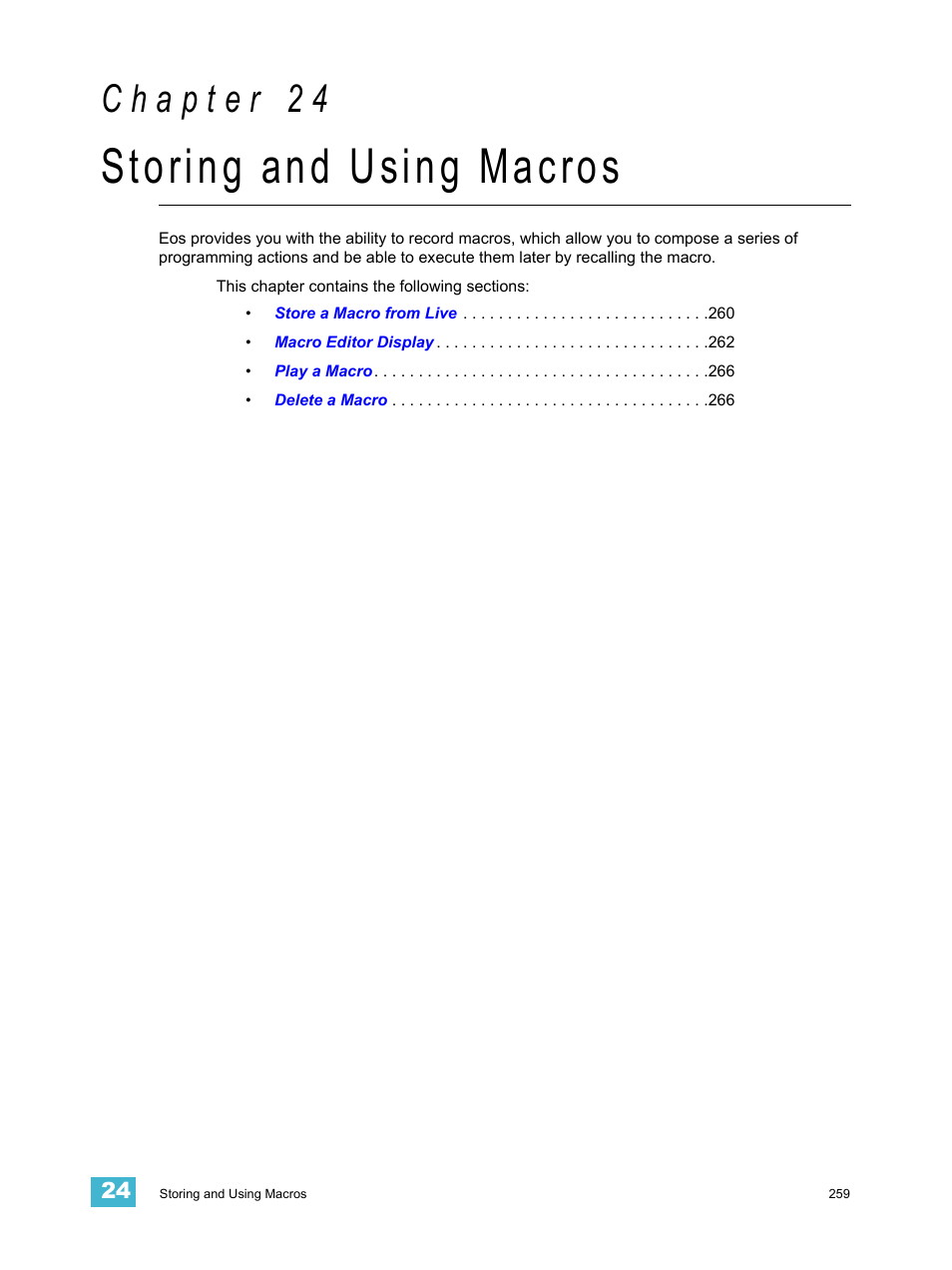 Storing and using macros, C h a p t e r 2 4 | ETC Eos v1.3 User Manual | Page 273 / 356