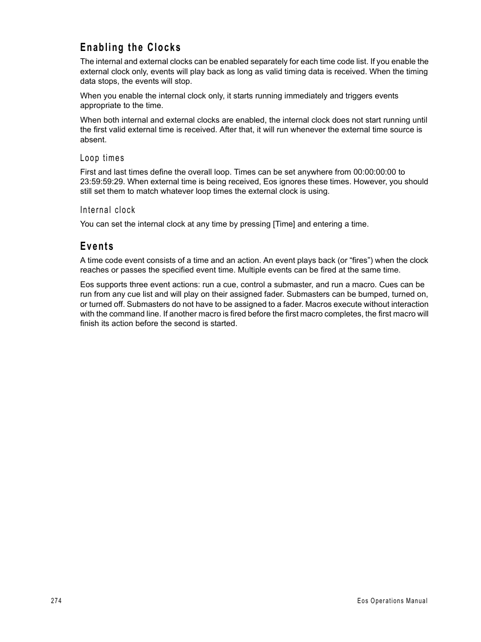 Enabling the clocks, Events, Enabling the clocks events | ETC Eos v1.3 User Manual | Page 288 / 356