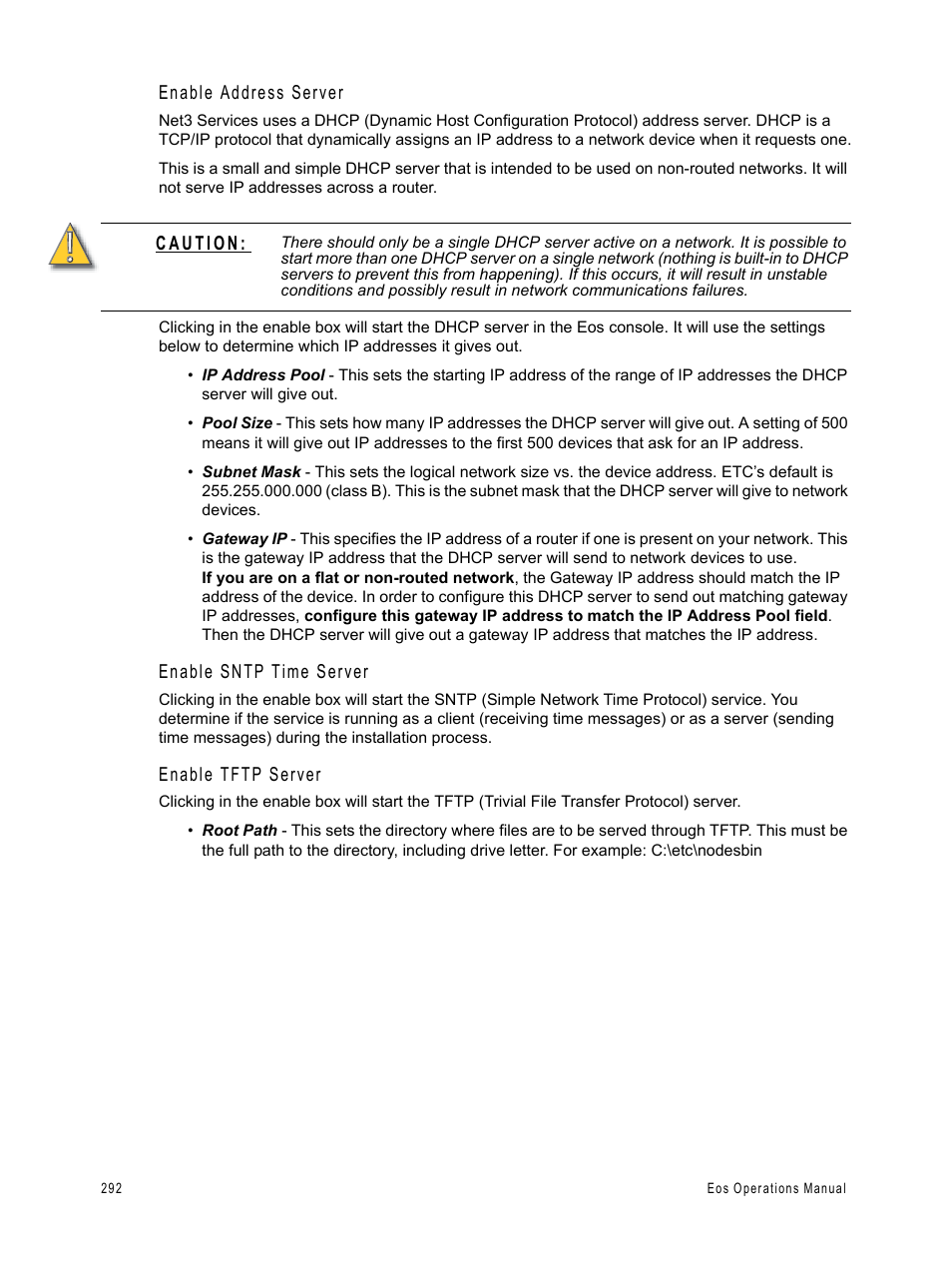 Enable address server, Enable sntp time server, Enable tftp server | ETC Eos v1.3 User Manual | Page 306 / 356