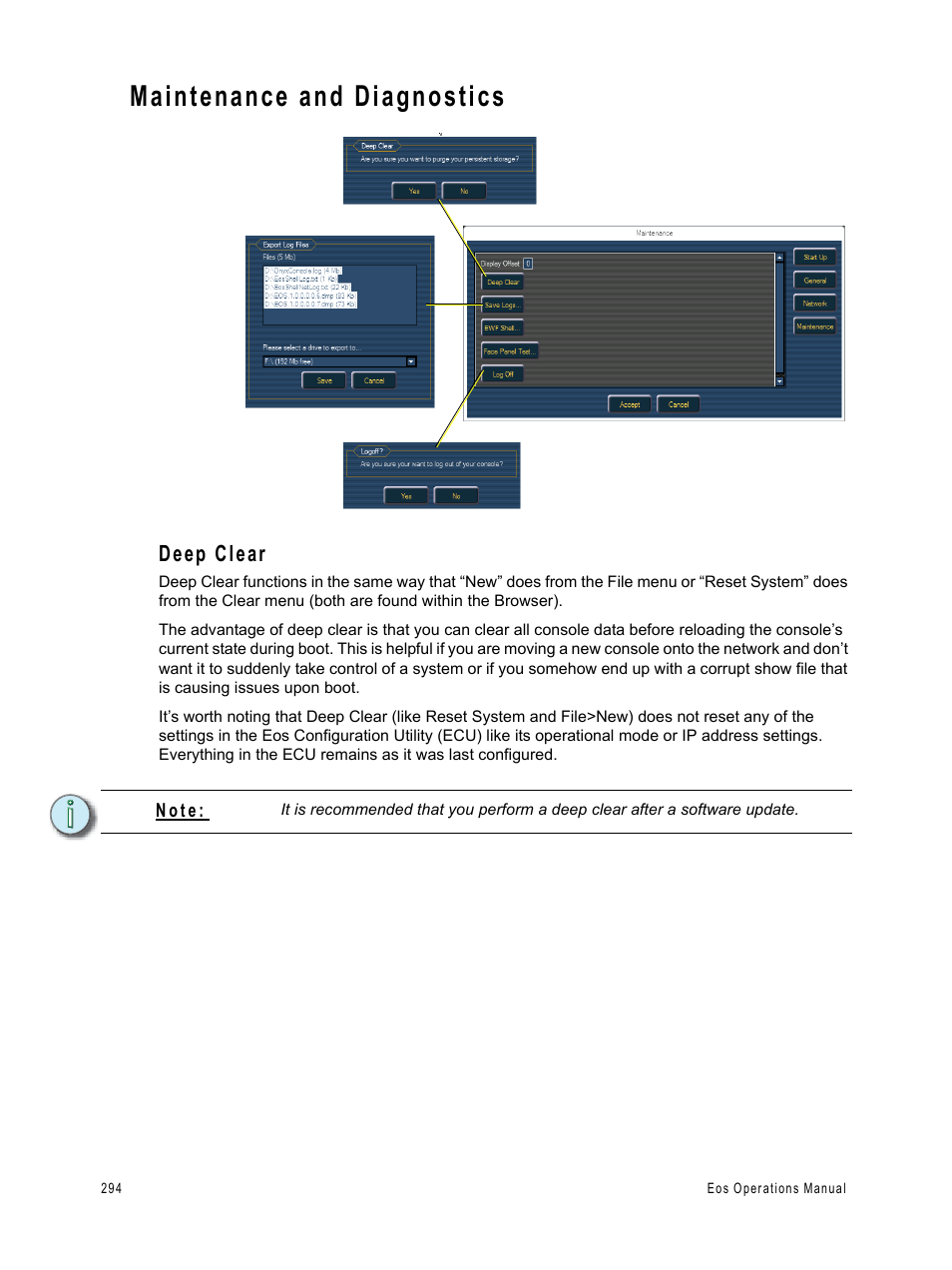 Maintenance and diagnostics, Deep clear | ETC Eos v1.3 User Manual | Page 308 / 356