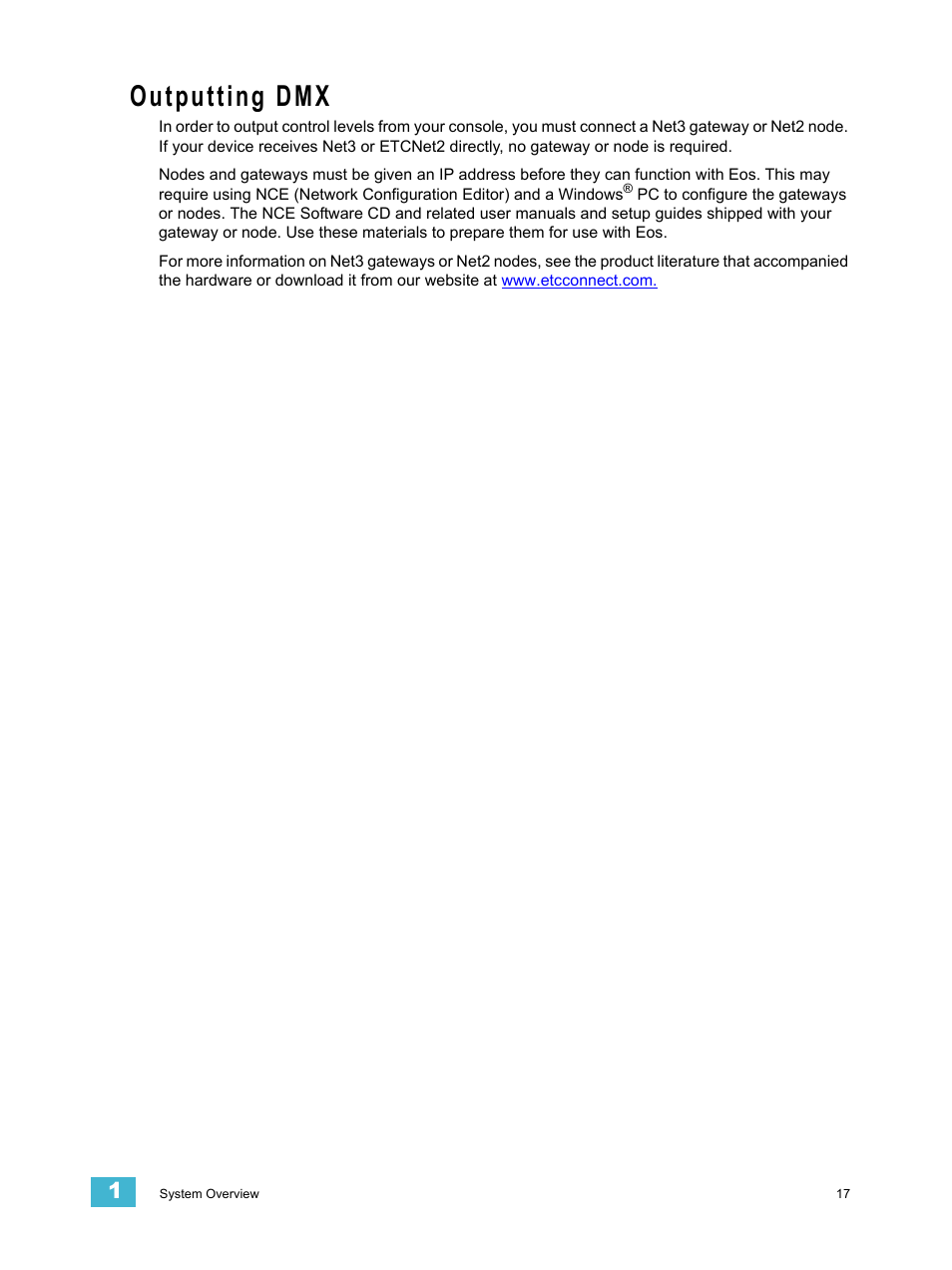 Outputting dmx | ETC Eos v1.3 User Manual | Page 31 / 356