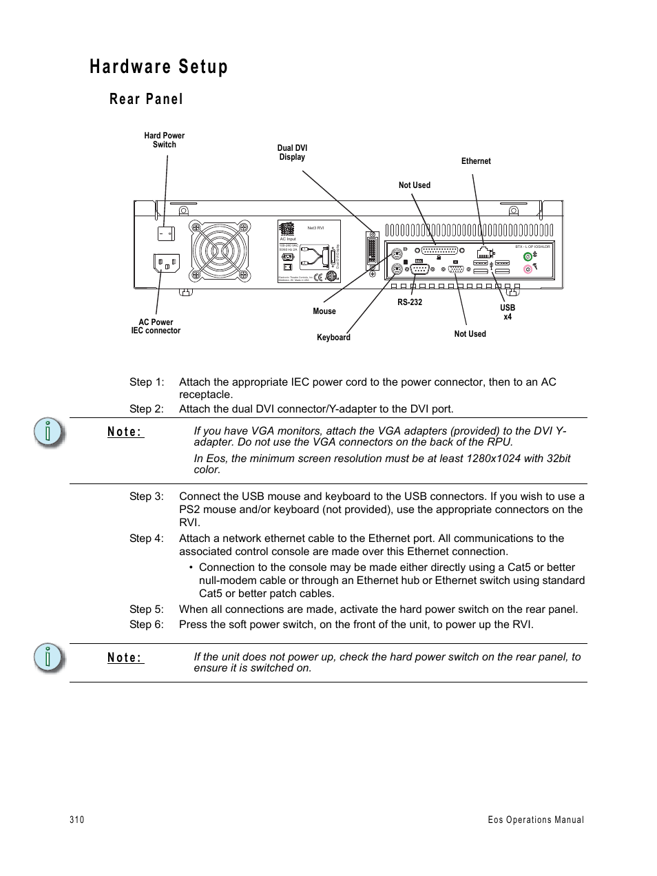 Hardware setup, Rear panel, N o t e | ETC Eos v1.3 User Manual | Page 324 / 356
