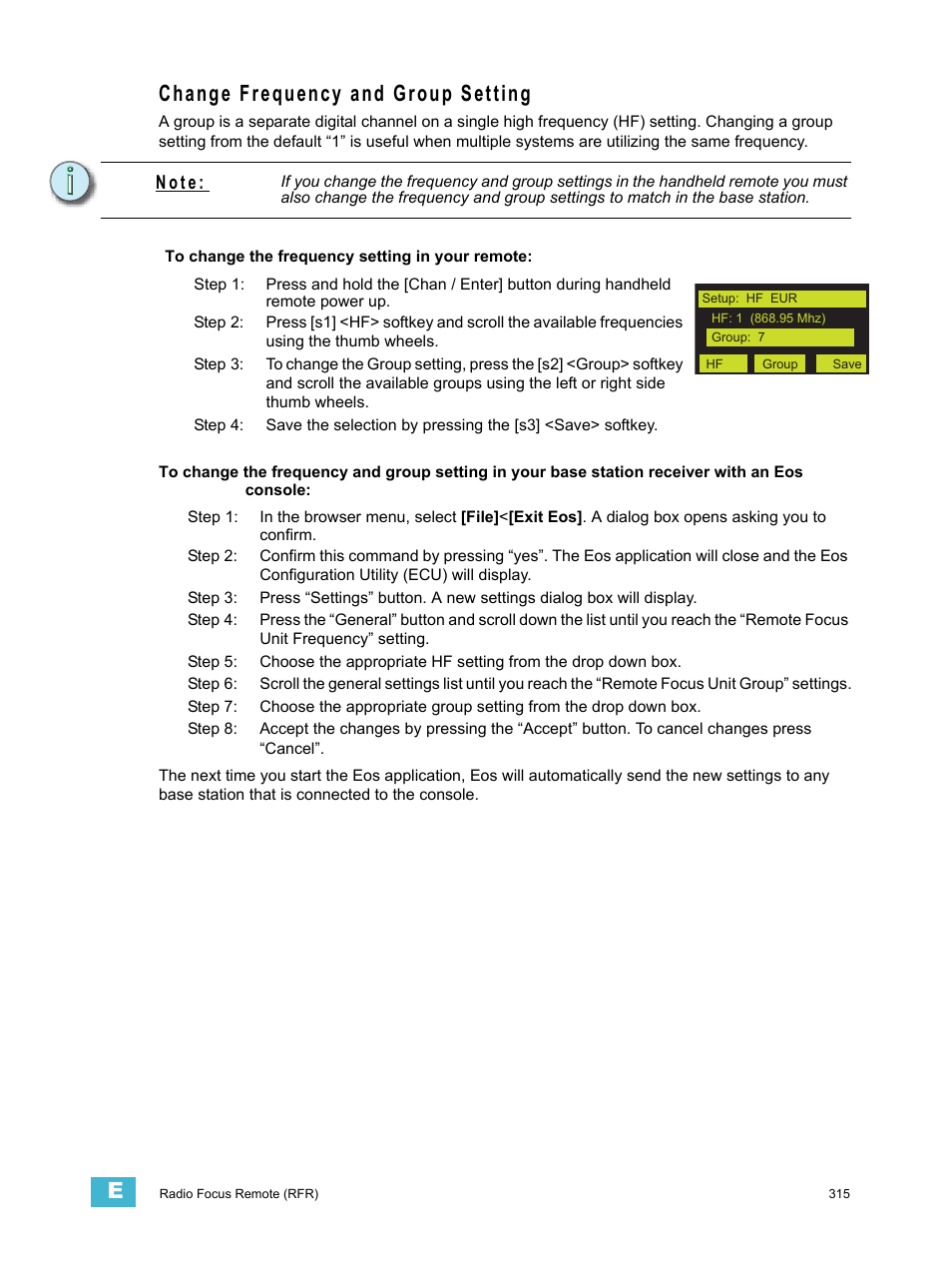 Change frequency and group setting, N o t e | ETC Eos v1.3 User Manual | Page 329 / 356