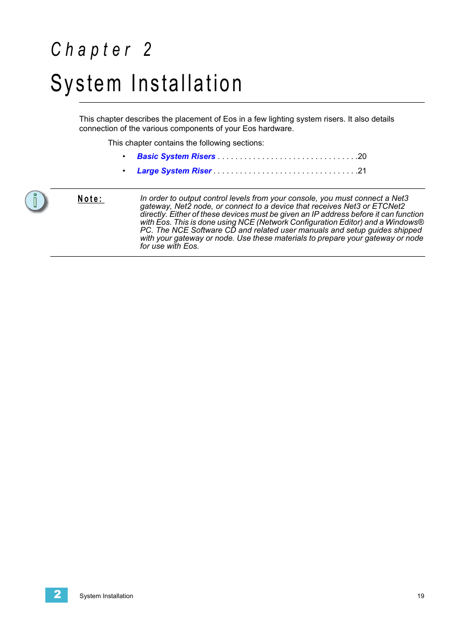 System installation, C h a p t e r 2 | ETC Eos v1.3 User Manual | Page 33 / 356