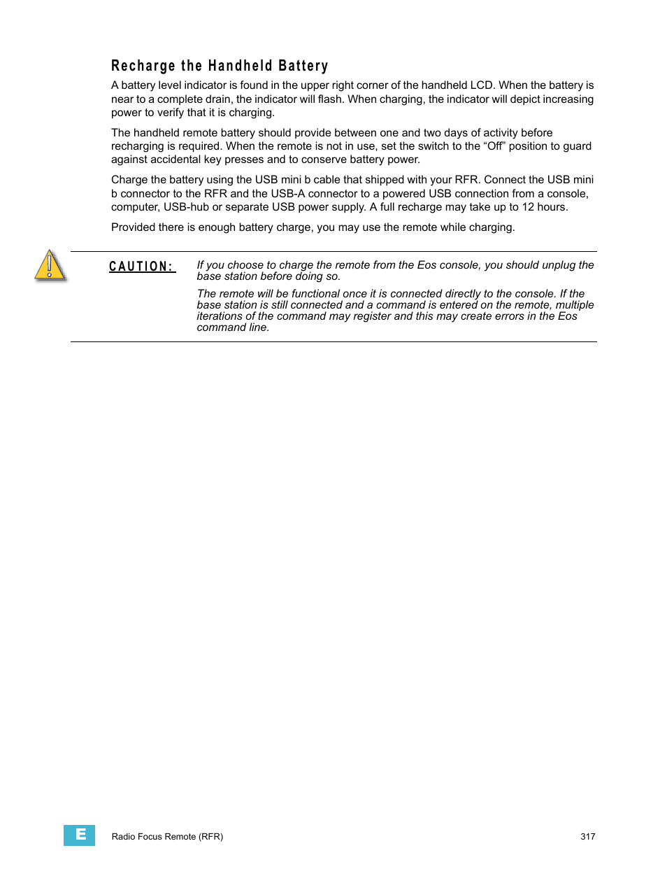 Recharge the handheld battery | ETC Eos v1.3 User Manual | Page 331 / 356