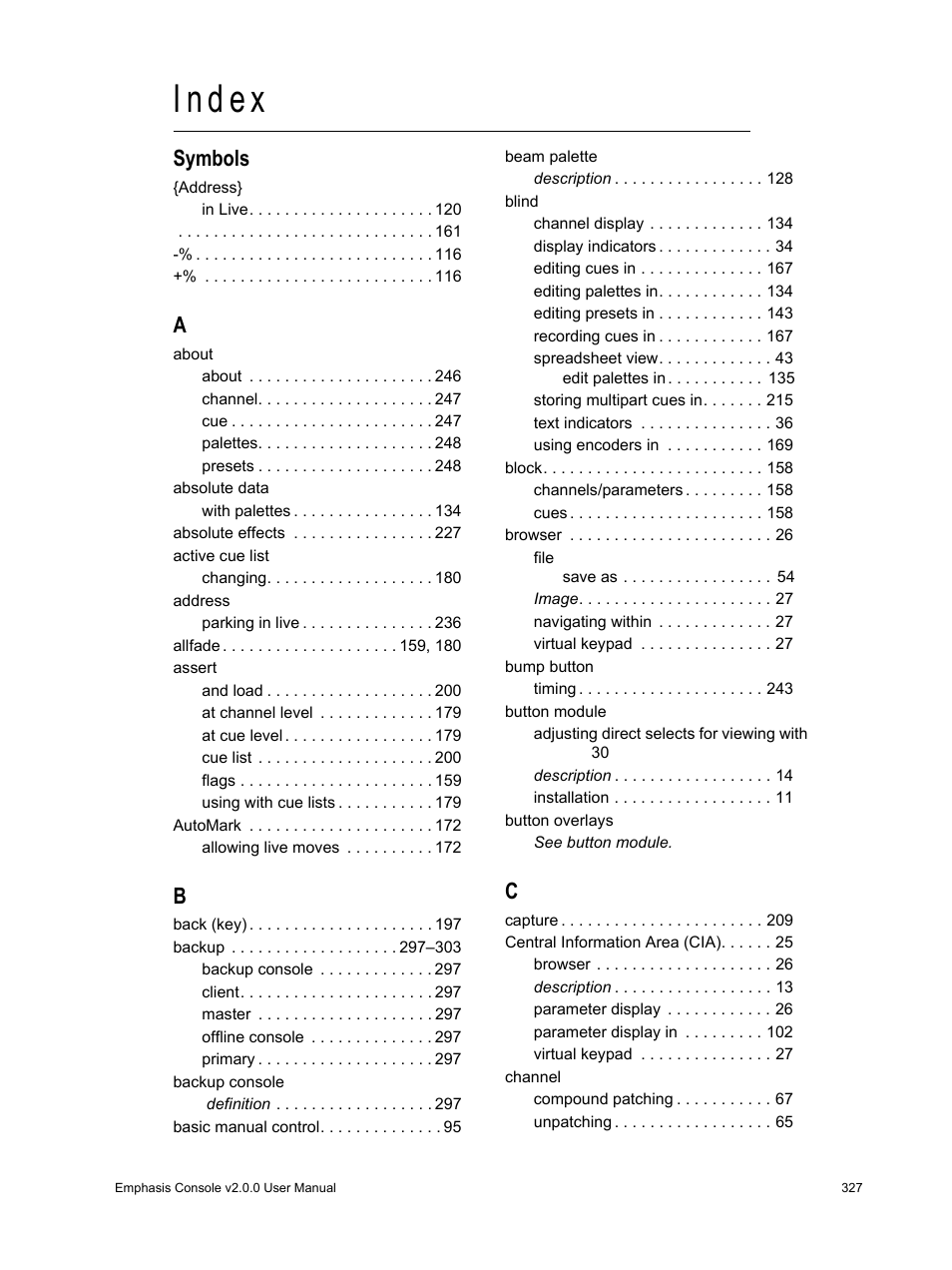 Symbols | ETC Eos v1.3 User Manual | Page 341 / 356