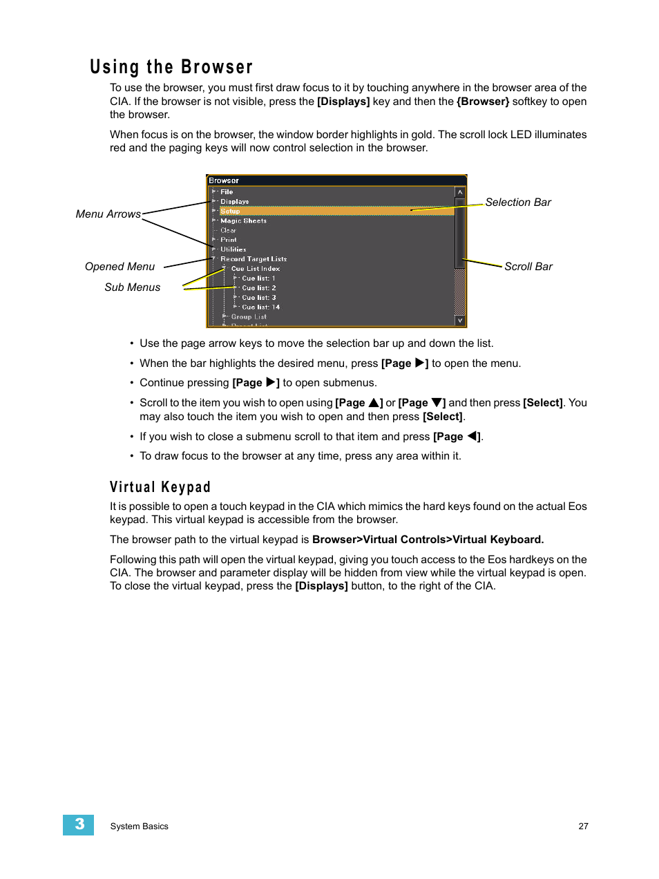 Using the browser, Virtual keypad | ETC Eos v1.3 User Manual | Page 41 / 356