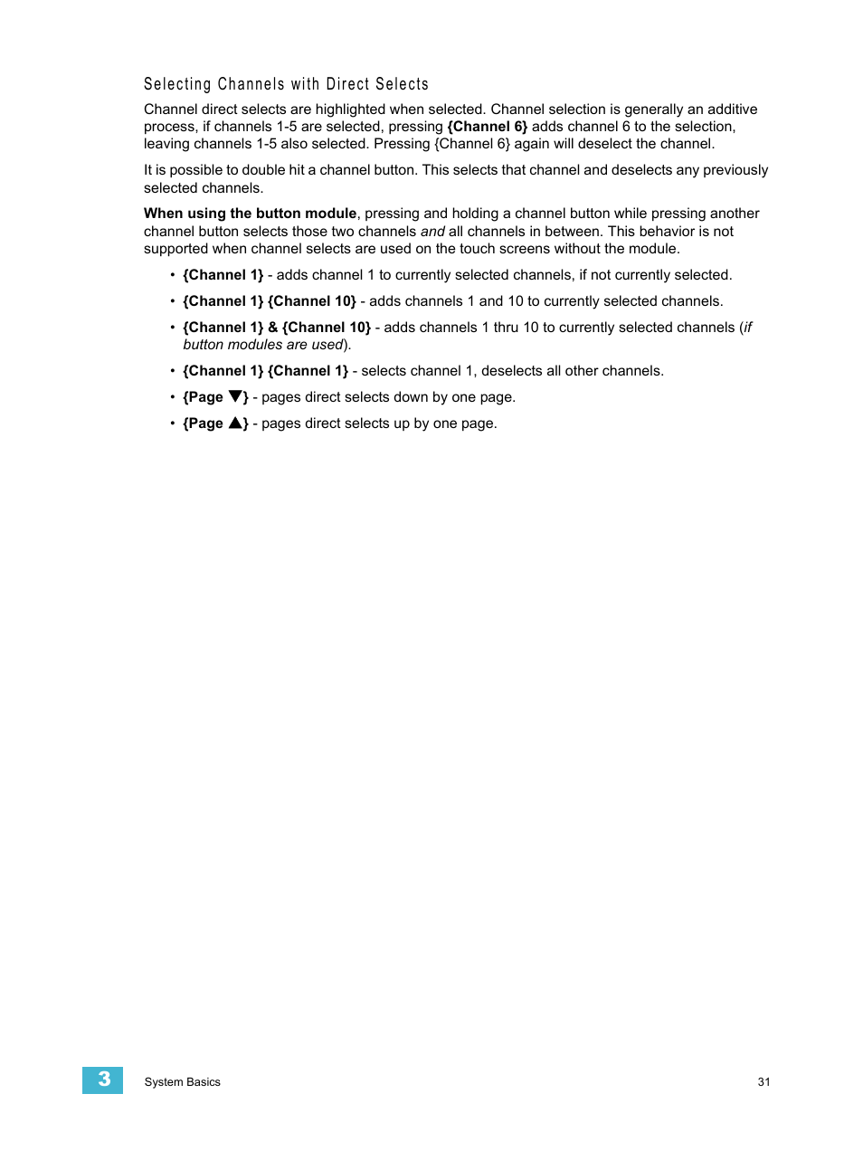 Selecting channels with direct selects | ETC Eos v1.3 User Manual | Page 45 / 356